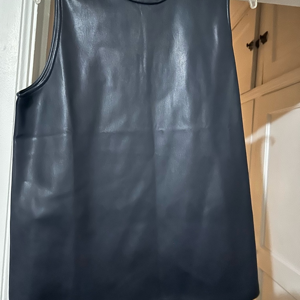 Ann Taylor Sleek Navy Blue Faux Leather Tank Top
